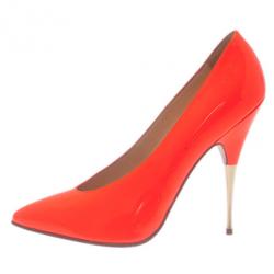 Pre Owned Christian Louboutin Orange Patent Lola Pumps Size 36.5