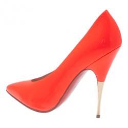 Pre Owned Christian Louboutin Orange Patent Lola Pumps Size 36.5
