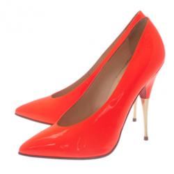 Pre Owned Christian Louboutin Orange Patent Lola Pumps Size 36.5