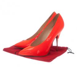 Pre Owned Christian Louboutin Orange Patent Lola Pumps Size 36.5