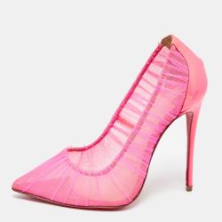 Pre Owned Christian Louboutin Pink Follie Draperia Chiffon Pointed Toe Pumps Size 36.5