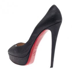 Pre Owned Christian Louboutin Black Glitter Lady Peep Platform Pumps Size 41