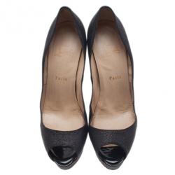 Pre Owned Christian Louboutin Black Glitter Lady Peep Platform Pumps Size 41
