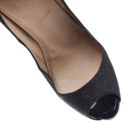 Pre Owned Christian Louboutin Black Glitter Lady Peep Platform Pumps Size 41