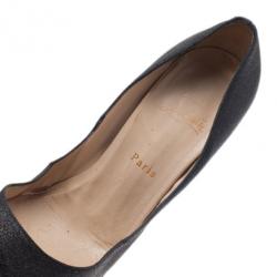 Pre Owned Christian Louboutin Black Glitter Lady Peep Platform Pumps Size 41