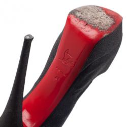 Pre Owned Christian Louboutin Black Glitter Lady Peep Platform Pumps Size 41