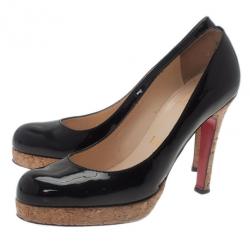 مملوكة مسبقًا Christian Louboutin Black Patent Bruges Cork Platform Pumps Size 37.5