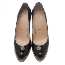 مملوكة مسبقًا Christian Louboutin Black Patent Bruges Cork Platform Pumps Size 37.5