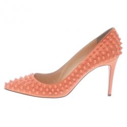 Pre Owned Christian Louboutin Peach Pigalle Spikes Pumps Size 42