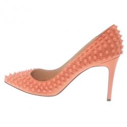 Pre Owned Christian Louboutin Peach Pigalle Spikes Pumps Size 42