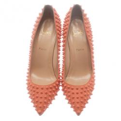 Pre Owned Christian Louboutin Peach Pigalle Spikes Pumps Size 42