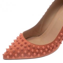 Pre Owned Christian Louboutin Peach Pigalle Spikes Pumps Size 42
