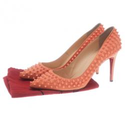 Pre Owned Christian Louboutin Peach Pigalle Spikes Pumps Size 42