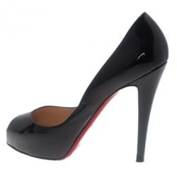 Pre Owned Christian Louboutin Black Patent Very Prive Peep Toe Pumps Size 38.5