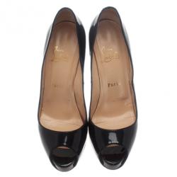 Pre Owned Christian Louboutin Black Patent Very Prive Peep Toe Pumps Size 38.5