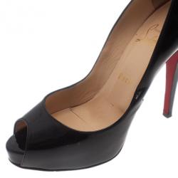 Pre Owned Christian Louboutin Black Patent Very Prive Peep Toe Pumps Size 38.5