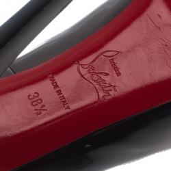 Pre Owned Christian Louboutin Black Patent Very Prive Peep Toe Pumps Size 38.5