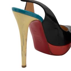 Pre Owned Christian Louboutin Tricolore Bianca Platform Slingback Sandals Size 36