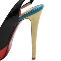 Pre Owned Christian Louboutin Tricolore Bianca Platform Slingback Sandals Size 36