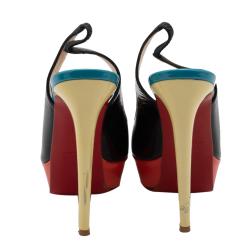 Pre Owned Christian Louboutin Tricolore Bianca Platform Slingback Sandals Size 36