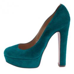 مملوكة مسبقًا Christian Louboutin Blue Suede Bibi Platform Pumps Size 36