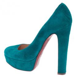 مملوكة مسبقًا Christian Louboutin Blue Suede Bibi Platform Pumps Size 36