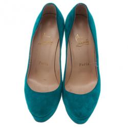 مملوكة مسبقًا Christian Louboutin Blue Suede Bibi Platform Pumps Size 36