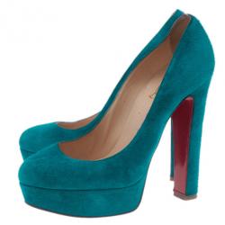 مملوكة مسبقًا Christian Louboutin Blue Suede Bibi Platform Pumps Size 36