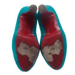 مملوكة مسبقًا Christian Louboutin Blue Suede Bibi Platform Pumps Size 36