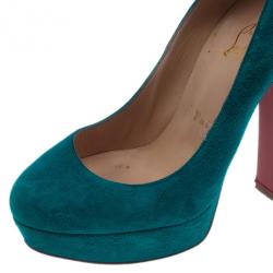 مملوكة مسبقًا Christian Louboutin Blue Suede Bibi Platform Pumps Size 36