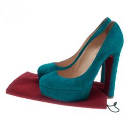 مملوكة مسبقًا Christian Louboutin Blue Suede Bibi Platform Pumps Size 36