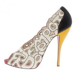 Pre Owned حذاء كريستيان لوبوتان ثلاثي اللون موديل تيل مي مقاس 40.5