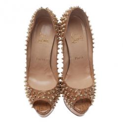 مملوكة مسبقًا حذاء كريستيان لوبوتان مقدمة مفتوحة كورك ليدي سبايك مقاس 38