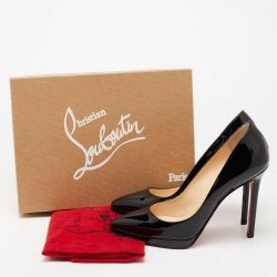 مملوكة مسبقًا حذاء كعب عالي كريستيان لوبوتان بيغال بلاتو جلد أسود لامع نعل سميك مقاس 38.5