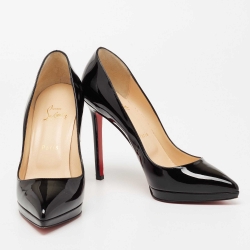 مملوكة مسبقًا حذاء كعب عالي كريستيان لوبوتان بيغال بلاتو جلد أسود لامع نعل سميك مقاس 38.5