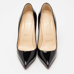 مملوكة مسبقًا حذاء كعب عالي كريستيان لوبوتان بيغال بلاتو جلد أسود لامع نعل سميك مقاس 38.5