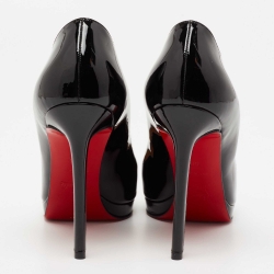 مملوكة مسبقًا حذاء كعب عالي كريستيان لوبوتان بيغال بلاتو جلد أسود لامع نعل سميك مقاس 38.5