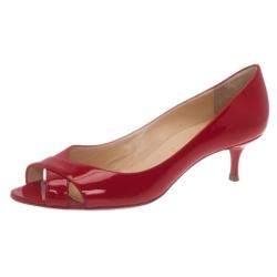 مملوكة مسبقًا حذاء كعب عالي كريستيان لوبوتان كروازيت متقاطع أحمر لامع مقاس 38.5