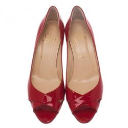 مملوكة مسبقًا حذاء كعب عالي كريستيان لوبوتان كروازيت متقاطع أحمر لامع مقاس 38.5