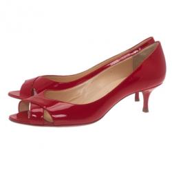 مملوكة مسبقًا حذاء كعب عالي كريستيان لوبوتان كروازيت متقاطع أحمر لامع مقاس 38.5