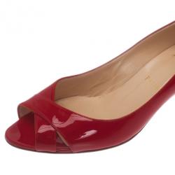 مملوكة مسبقًا حذاء كعب عالي كريستيان لوبوتان كروازيت متقاطع أحمر لامع مقاس 38.5