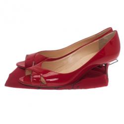 مملوكة مسبقًا حذاء كعب عالي كريستيان لوبوتان كروازيت متقاطع أحمر لامع مقاس 38.5