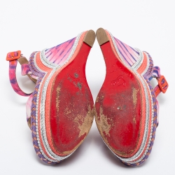 Pre Owned Christian Louboutin Multicolor Fabric Wedge Platform Sandals Size 41