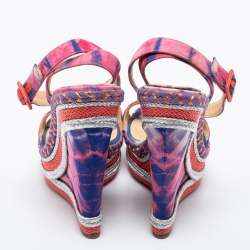 Pre Owned Christian Louboutin Multicolor Fabric Wedge Platform Sandals Size 41