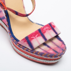 Pre Owned Christian Louboutin Multicolor Fabric Wedge Platform Sandals Size 41