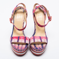 Pre Owned Christian Louboutin Multicolor Fabric Wedge Platform Sandals Size 41