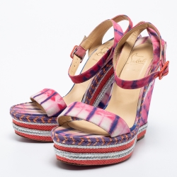 Pre Owned Christian Louboutin Multicolor Fabric Wedge Platform Sandals Size 41