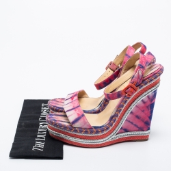 Pre Owned Christian Louboutin Multicolor Fabric Wedge Platform Sandals Size 41