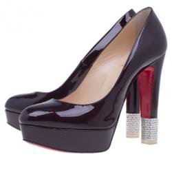 Pre Owned Christian Louboutin Burgundy Patent Filter Platform Pumps Size 38.5