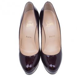 Pre Owned Christian Louboutin Burgundy Patent Filter Platform Pumps Size 38.5